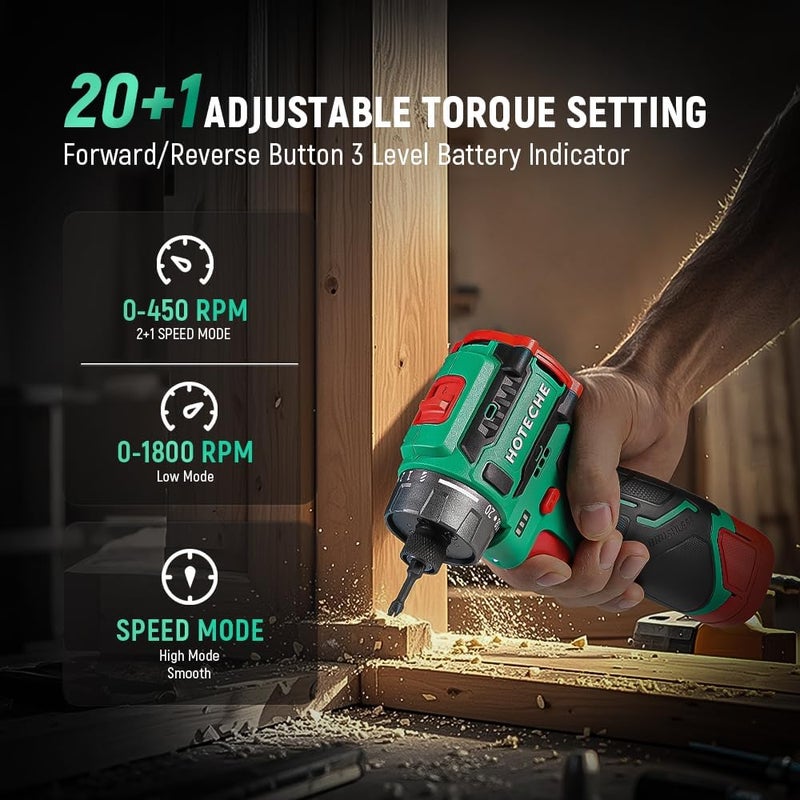 HOTECHE Cordless Brushless Screwdriver - 2.0Ah Battery, 75Nm Torque, 1/4" Chuck, with Charger & LED Light - Image 5